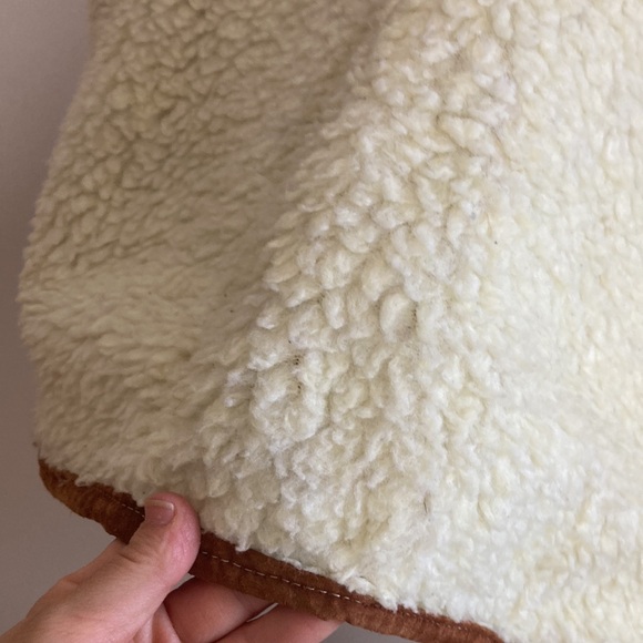 Vintage Vest Mens XL Brown Leather Cream Faux Shearling Fleece Reversible - Picture 14 of 16